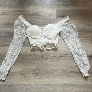 SHEIN Cream Lace Off-Shoulder Top